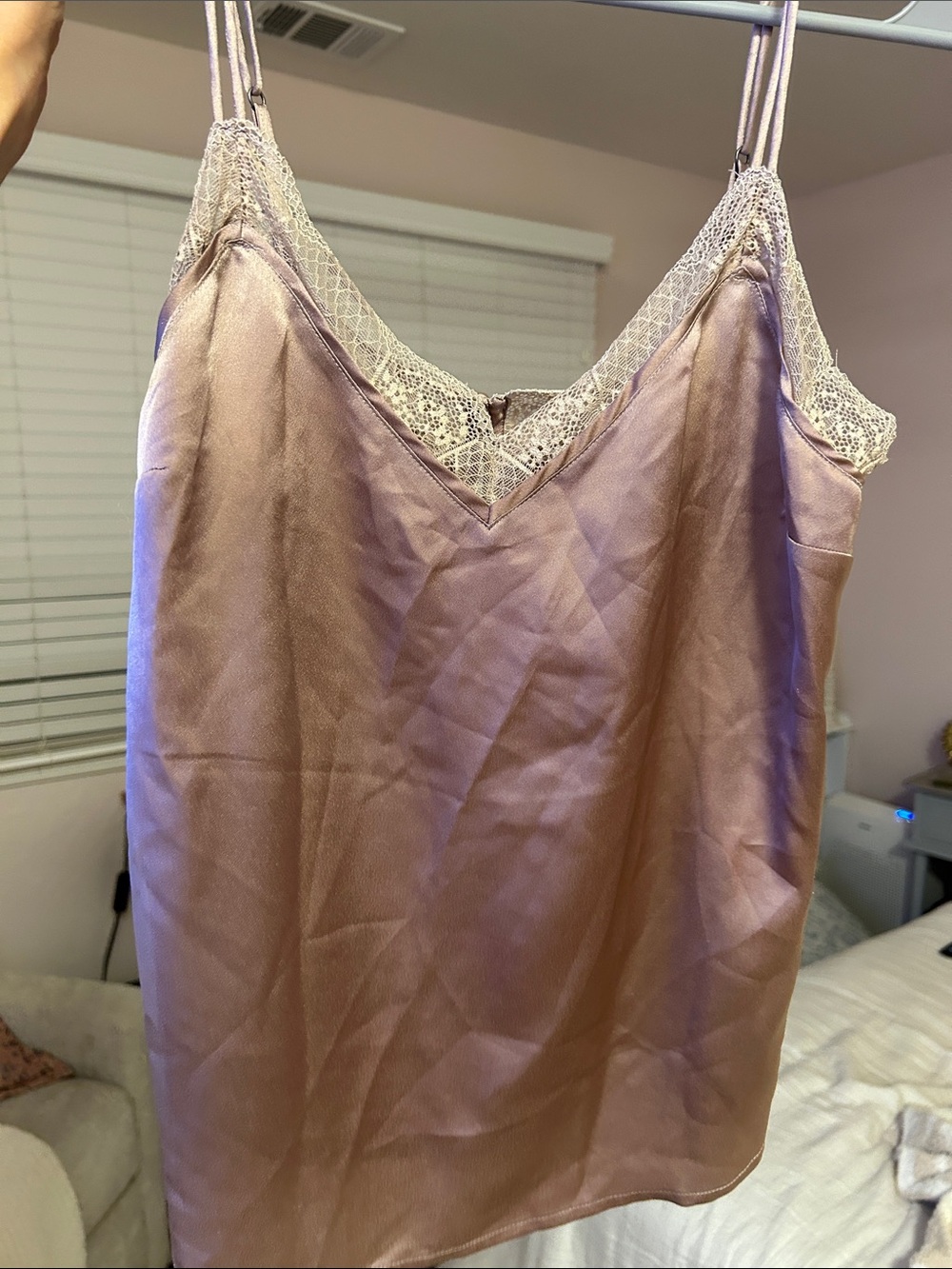 Abercrombie & Fitch Satin Lace Trim Cami in Dusty Rose